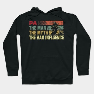 Mens Pa the Man the Myth the Bad Influence Vintage Cat Father's Day Gift Dad Hoodie